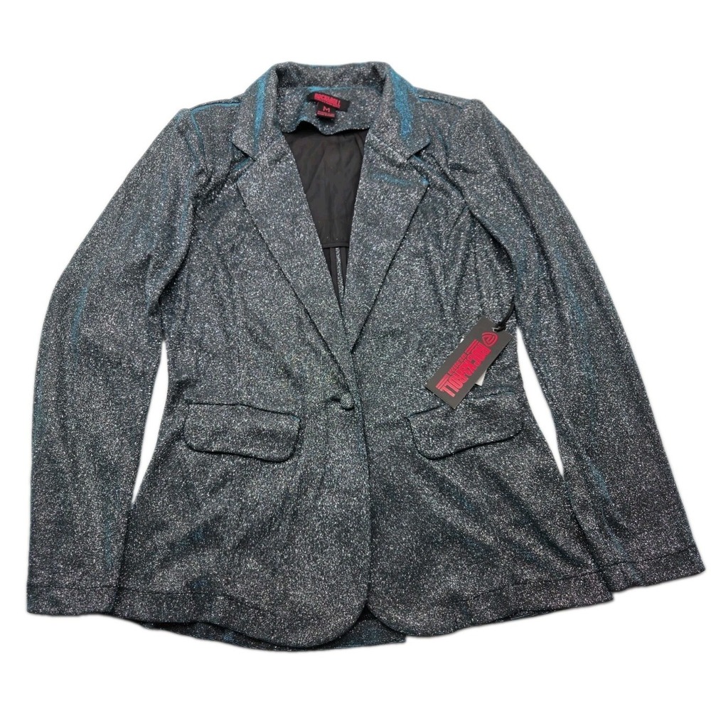 Rock & Roll Denim Womens Iridescent Blazer Teal Silver Shimmer BW92T02056 M
